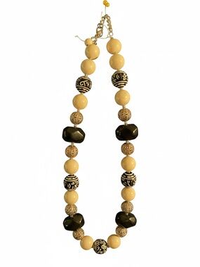 Erica Lyons Black and Cream Beaded Statement Necklace